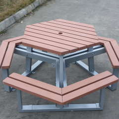 Hexagonal Outdoor Picnic Table with Recycled Plastic Slats Arlau