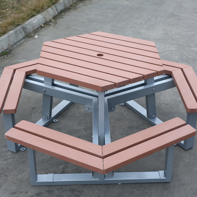 Hexagonal Outdoor Picnic Table with Recycled Plastic Slats Arlau