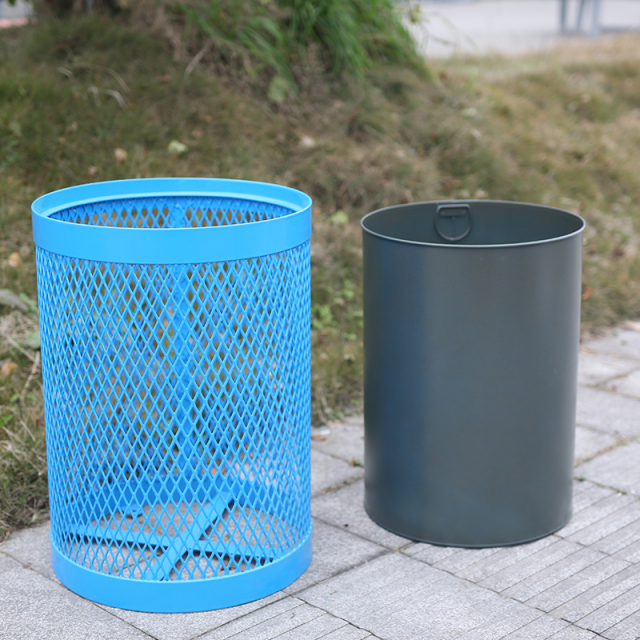 32-Gallon Outdoor Trash Can - Heavy-Duty Steel Public Waste Bin