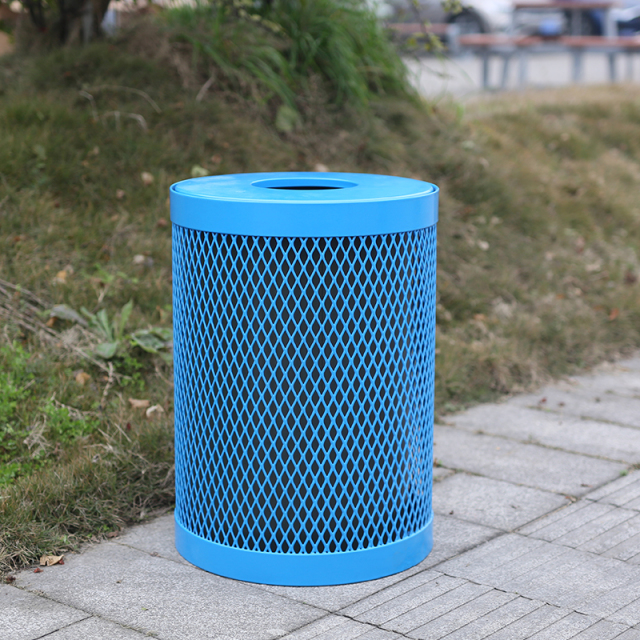 32-Gallon Outdoor Trash Can - Heavy-Duty Steel Public Waste Bin