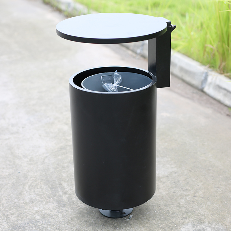 Powder-Coated Circular Metal Trash Can-Galvanized Steel Waste Bin