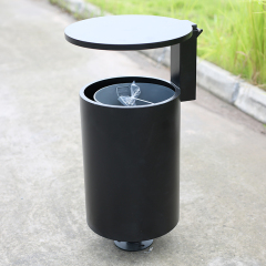 Powder-Coated Circular Metal Trash Can-Galvanized Steel Waste Bin