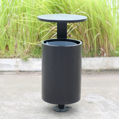 Powder-Coated Circular Metal Trash Can-Galvanized Steel Waste Bin