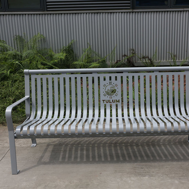 Park Bench - 6ft Grey Outdoor Steel with Backrest