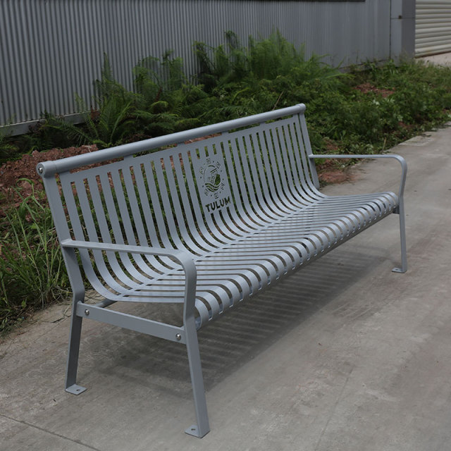 Park Bench - 6ft Grey Outdoor Steel with Backrest