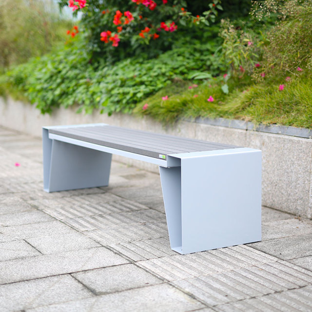 Modern Park Bench Galvanized Steel Frame Plastic Wood Slats