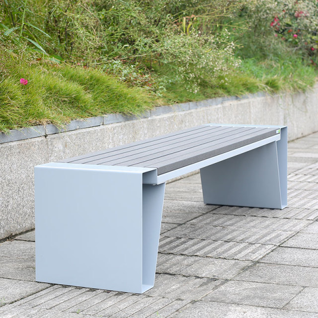 Modern Park Bench Galvanized Steel Frame Plastic Wood Slats