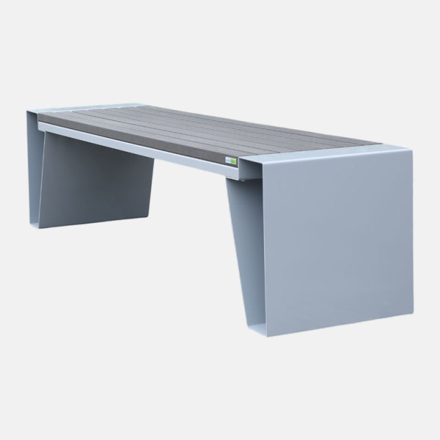 Modern Park Bench Galvanized Steel Frame Plastic Wood Slats