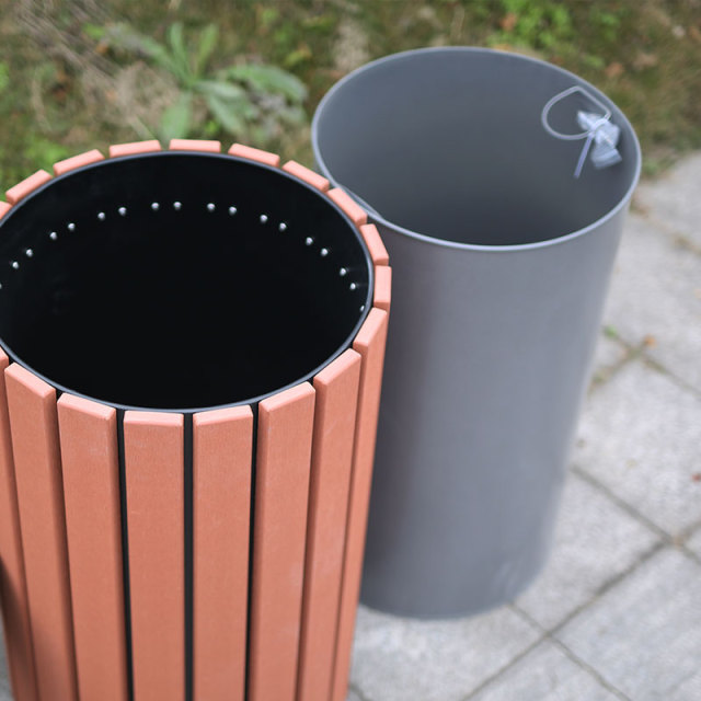 90L Vintage Outdoor Trash Can - Rustic Composite Wood , Steel Bin