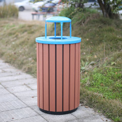90L Vintage Outdoor Trash Can - Rustic Composite Wood , Steel Bin