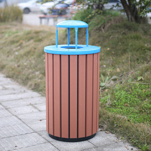 90L Vintage Outdoor Trash Can - Rustic Composite Wood , Steel Bin