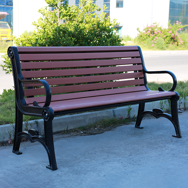 Decorative Park Bench Cast Iron Frame Plastic Wood Seat Classic