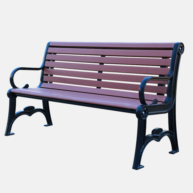 Decorative Park Bench Cast Iron Frame Plastic Wood Seat Classic