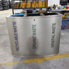 3 Section Trash Can - Stainless Steel Recycling Bin - yalau