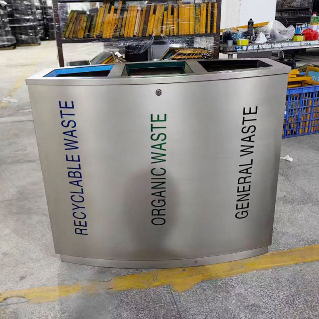 3 Section Trash Can - Stainless Steel Recycling Bin - yalau