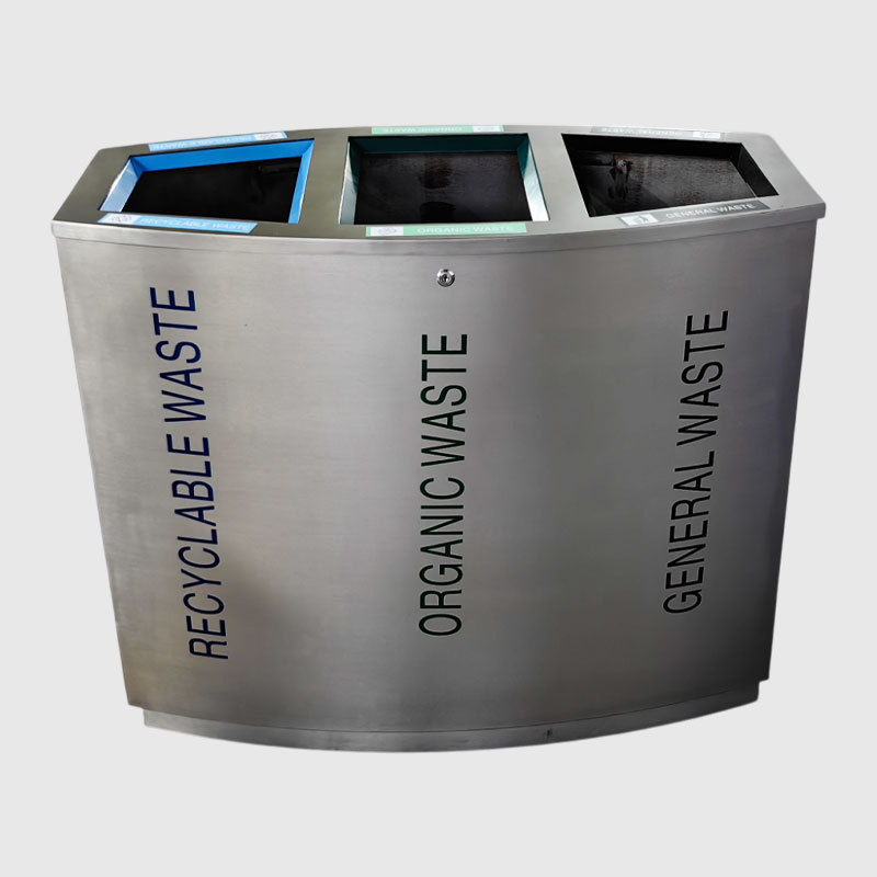 3 Section Trash Can - Stainless Steel Recycling Bin - yalau