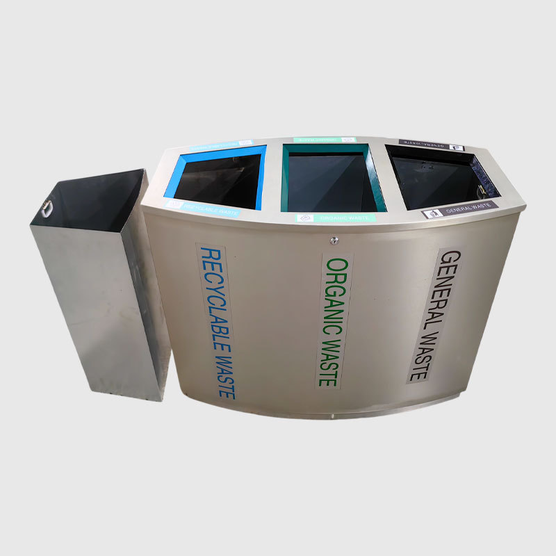 3 Section Trash Can - Stainless Steel Recycling Bin - yalau