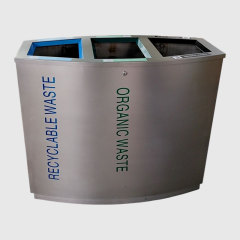 3 Section Trash Can - Stainless Steel Recycling Bin - yalau