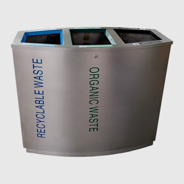 3 Section Trash Can - Stainless Steel Recycling Bin - yalau