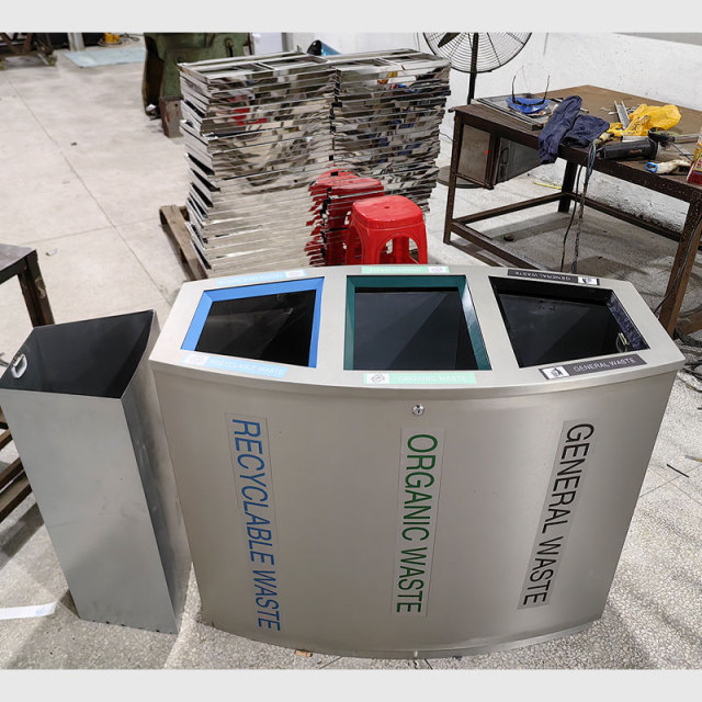 3 Section Trash Can - Stainless Steel Recycling Bin - yalau