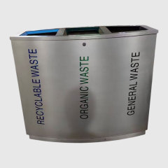 3 Section Trash Can - Stainless Steel Recycling Bin - yalau
