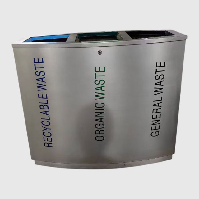 3 Section Trash Can - Stainless Steel Recycling Bin - yalau