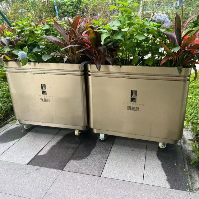 Outdoor Metal Planter with Wheels Fingerprint-Free Stainless Steel