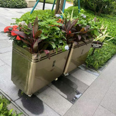 Outdoor Metal Planter with Wheels Fingerprint-Free Stainless Steel