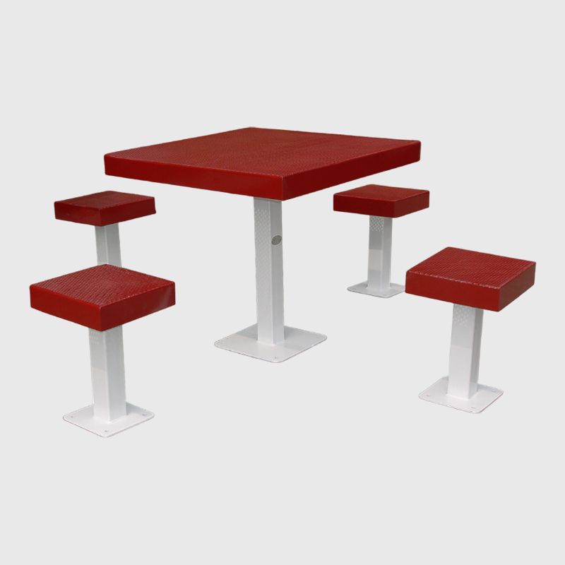 Yalau Outdoor Dining Set - Square Table with 4 Red Stools