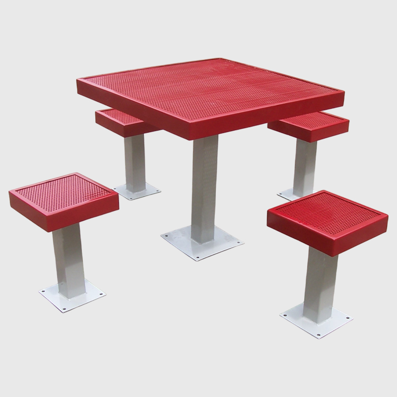 Yalau Outdoor Dining Set - Square Table with 4 Red Stools