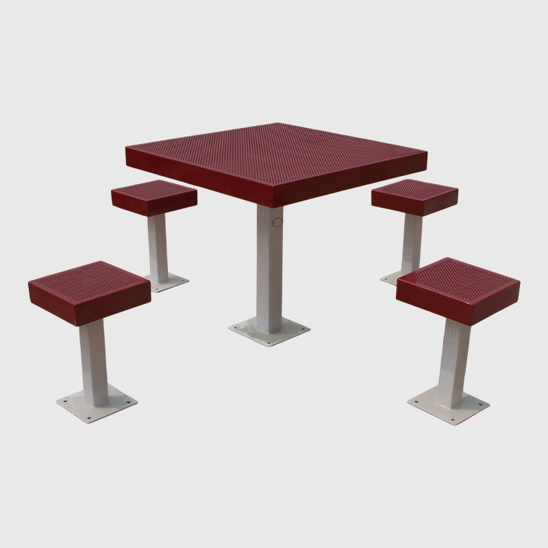 Yalau Outdoor Dining Set - Square Table with 4 Red Stools