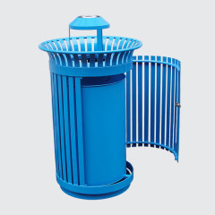 Commercial Trash Can - Heavy-Duty Blue Metal for Public Spaces