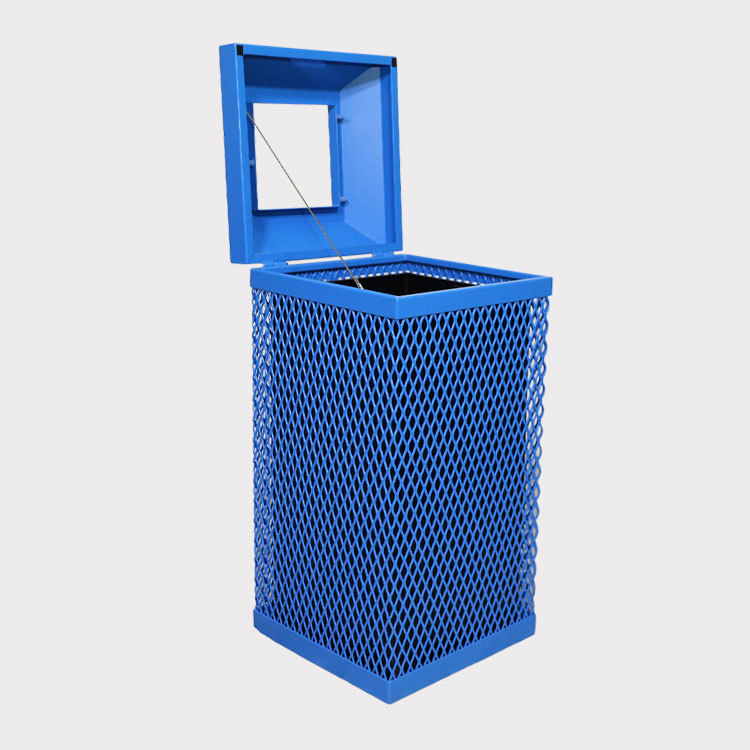 Blue Thermoplastic Coated Expanded Steel Trash Can - yalau ﻿