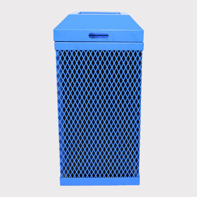 Blue Thermoplastic Coated Expanded Steel Trash Can - yalau ﻿
