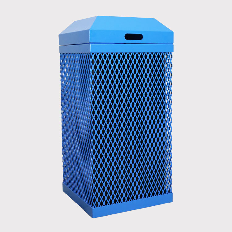 Blue Thermoplastic Coated Expanded Steel Trash Can - yalau ﻿