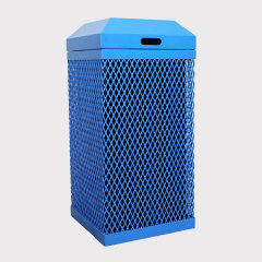 Blue Thermoplastic Coated Expanded Steel Trash Can - yalau ﻿