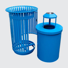 Commercial Trash Can - Heavy-Duty Blue Metal for Public Spaces