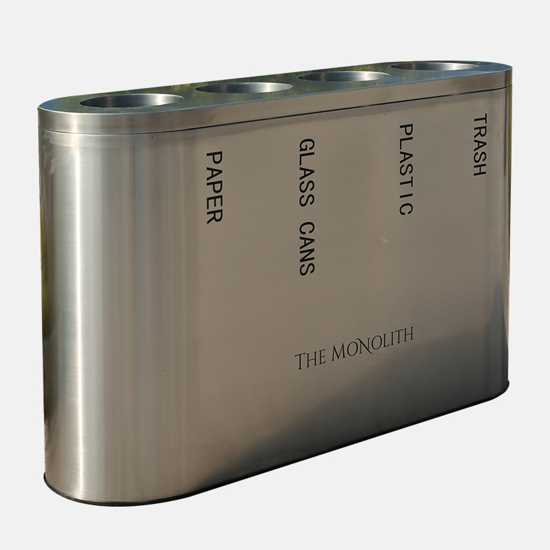 4-Compartment Recycling Bin - Stainless Steel Waste Sorting Station