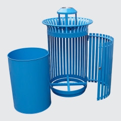 Commercial Trash Can - Heavy-Duty Blue Metal for Public Spaces