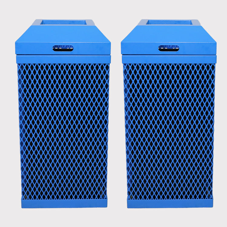 Blue Thermoplastic Coated Expanded Steel Trash Can - yalau ﻿