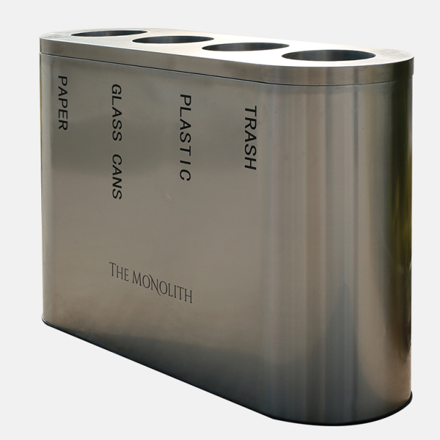 4-Compartment Recycling Bin - Stainless Steel Waste Sorting Station