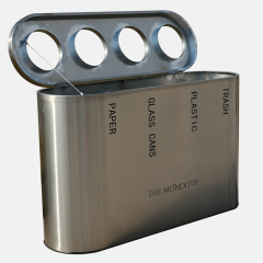 4-Compartment Recycling Bin - Stainless Steel Waste Sorting Station