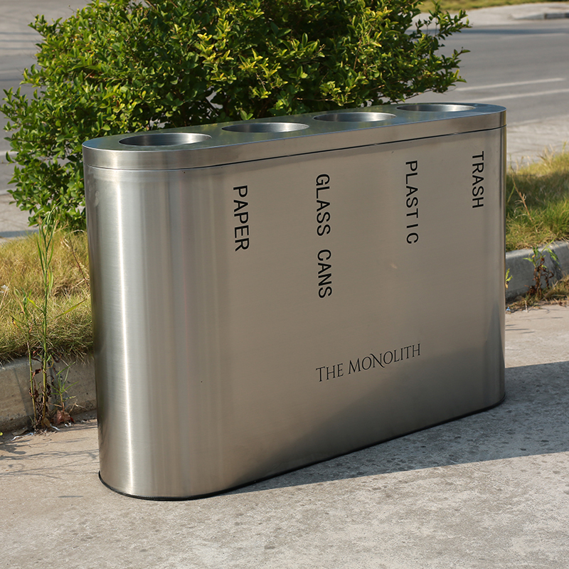 4-Compartment Recycling Bin - Stainless Steel Waste Sorting Station