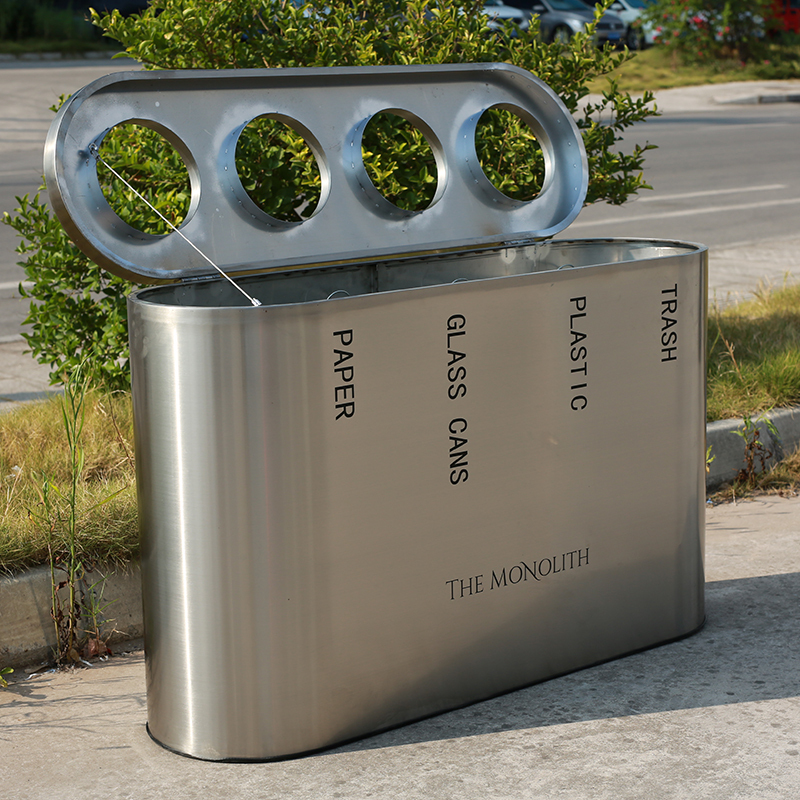 4-Compartment Recycling Bin - Stainless Steel Waste Sorting Station