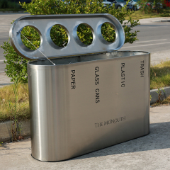 4-Compartment Recycling Bin - Stainless Steel Waste Sorting Station