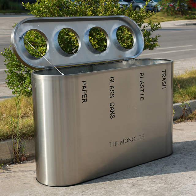 4-Compartment Recycling Bin - Stainless Steel Waste Sorting Station