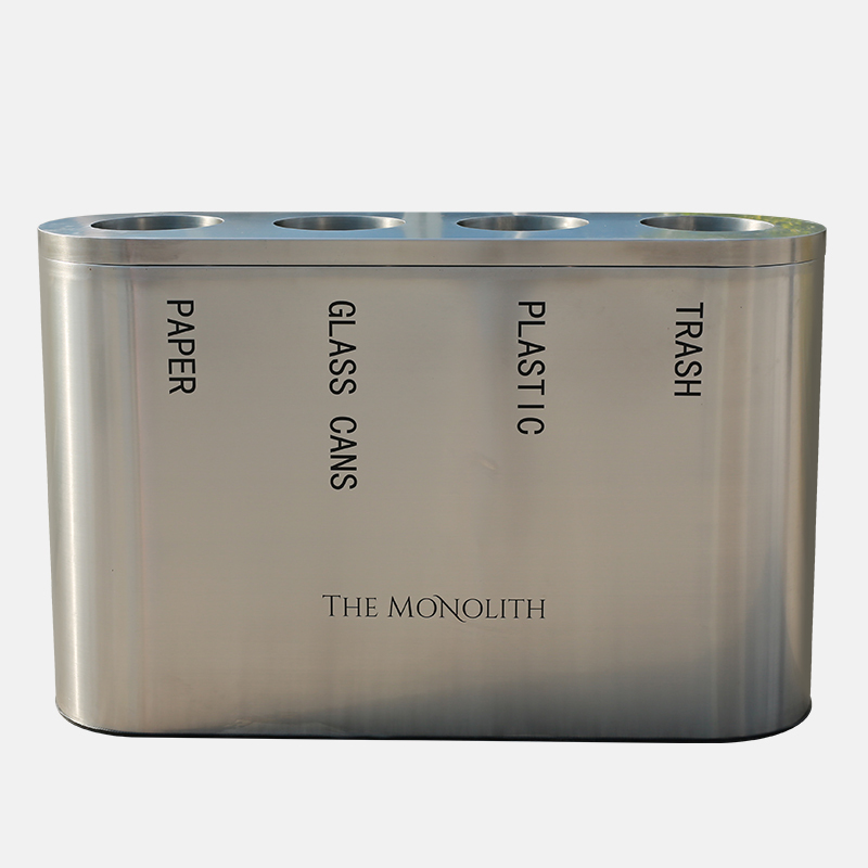 4-Compartment Recycling Bin - Stainless Steel Waste Sorting Station