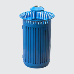 Commercial Trash Can - Heavy-Duty Blue Metal for Public Spaces
