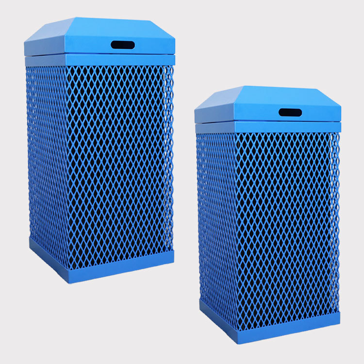 Blue Thermoplastic Coated Expanded Steel Trash Can - yalau ﻿