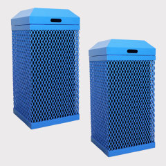 Blue Thermoplastic Coated Expanded Steel Trash Can - yalau ﻿